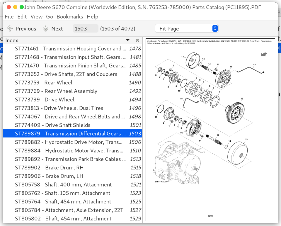 John Deere S670 Combine (Worldwide Edition, S.N. 765253785000) Parts